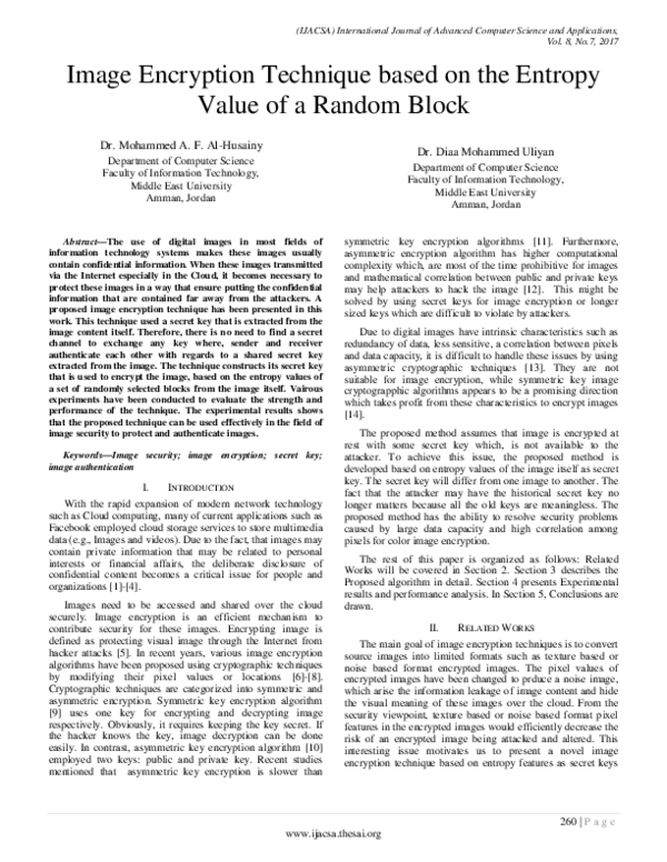 (PDF) Image Encryption Technique based on the Entropy Value of a Random ...