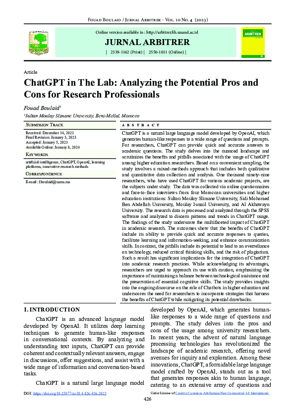 (PDF) ChatGPT in The Lab: Analyzing the Potential Pros and Cons for ...