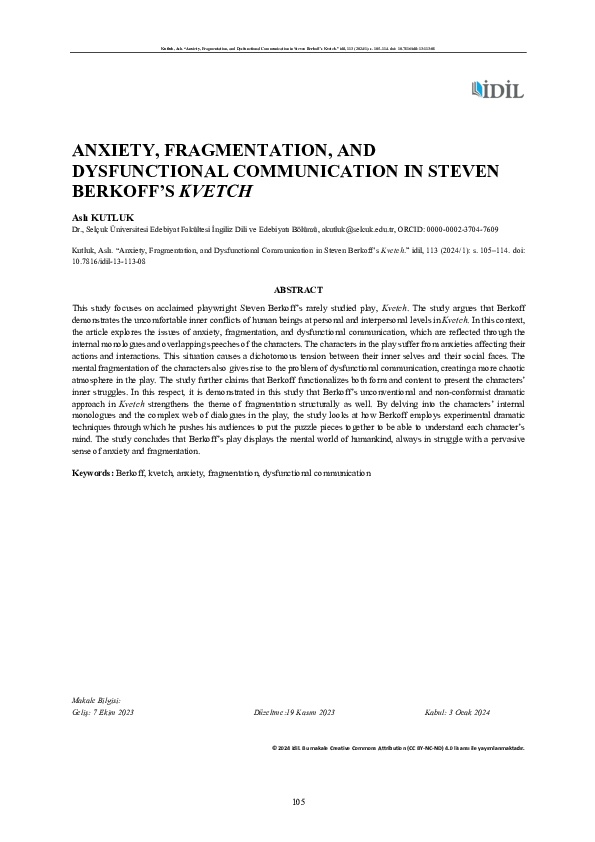 (PDF) ANXIETY, FRAGMENTATION, AND DYSFUNCTIONAL COMMUNICATION IN STEVEN ...