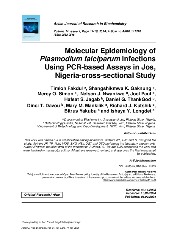 (PDF) Molecular Epidemiology of Plasmodium falciparum Infections Using ...