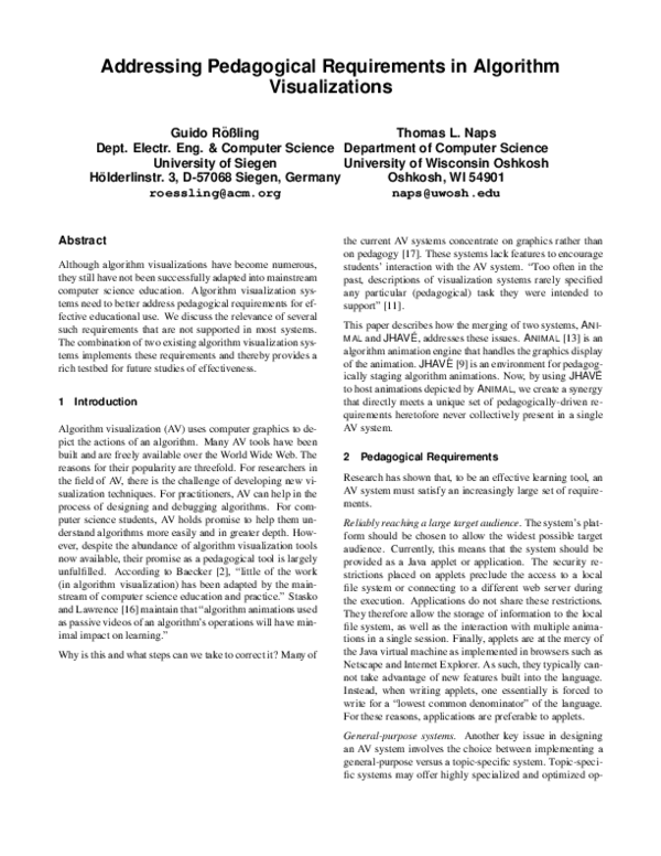 (PDF) Addressing Pedagogical Requirements in Algorithm Visualuzation