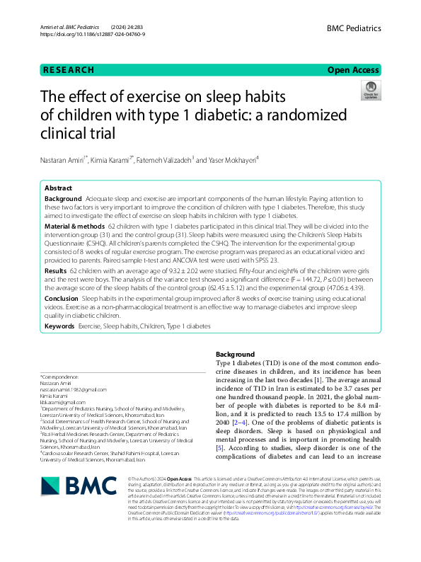 (PDF) The effect of exercise on sleep habits of children with type 1 ...