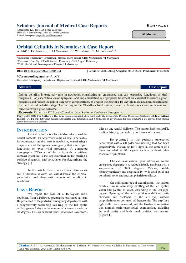 (PDF) Orbital Cellulitis in Neonates: A Case Report