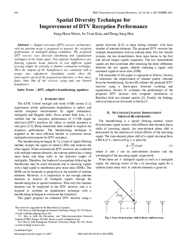 (PDF) Spatial diversity technique for improvement of DTV reception ...
