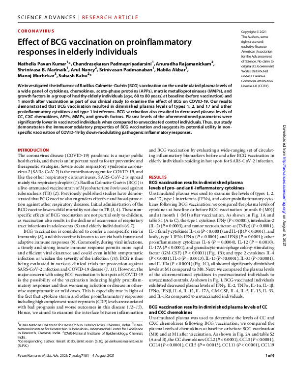 (PDF) Effect of BCG vaccination on proinflammatory responses in elderly ...
