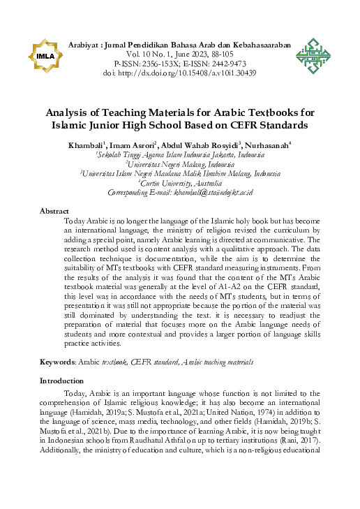 (PDF) Analysis of Teaching Materials for Arabic Textbooks for Islamic ...