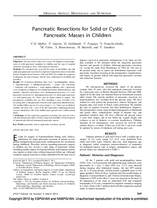 (PDF) Pancreatic Resections for Solid or Cystic Pancreatic Masses in ...