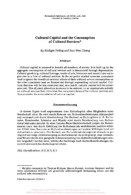 (PDF) Cultural Capital and the Consumption of Cultural Services
