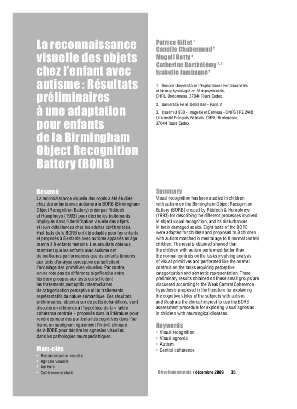 (PDF) La reconnaissance visuelle des objets chez l'enfant avec autisme ...