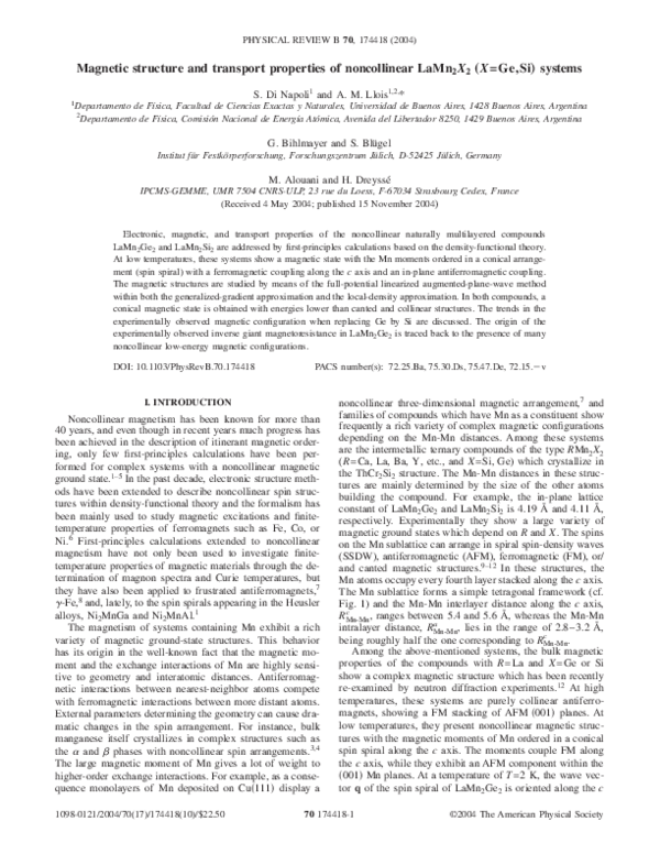(PDF) Magnetic structure and transport properties of ...