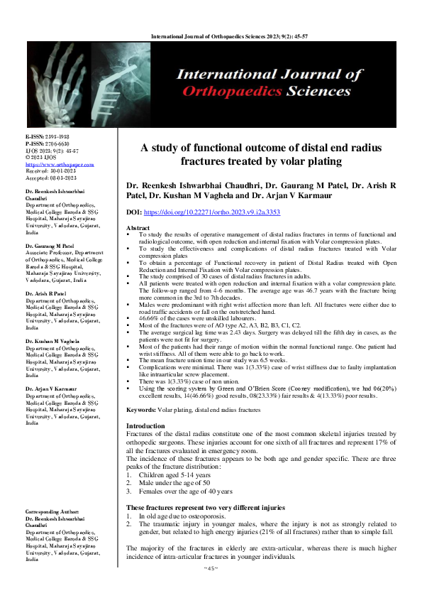 (PDF) A study of functional outcome of distal end radius fractures ...