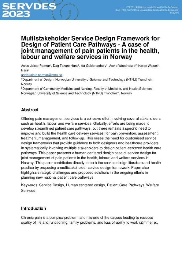 (PDF) Multistakeholder Service Design Framework for Design of Patient ...