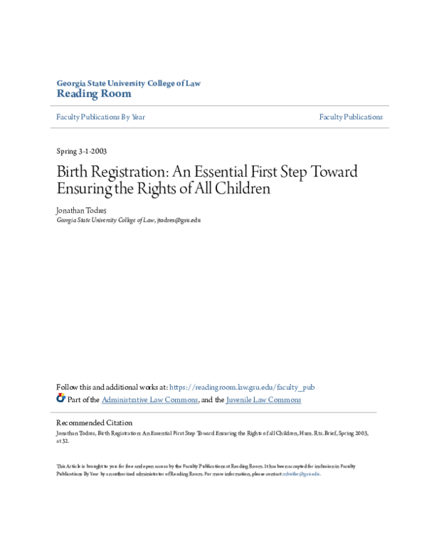 (PDF) Birth Registration: An Essential First Step Toward Ensuring the ...