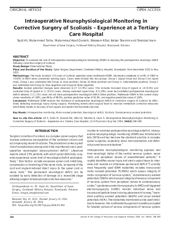 (PDF) Intraoperative Neurophysiological Monitoring in Corrective ...