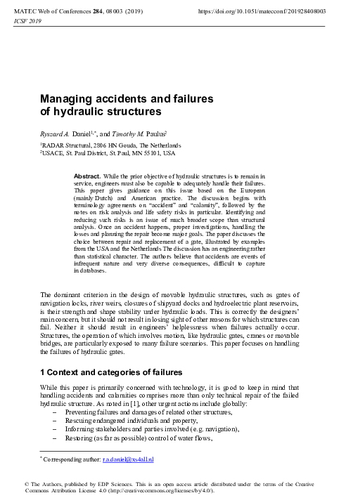 (PDF) Managing accidents and failures of hydraulic structures