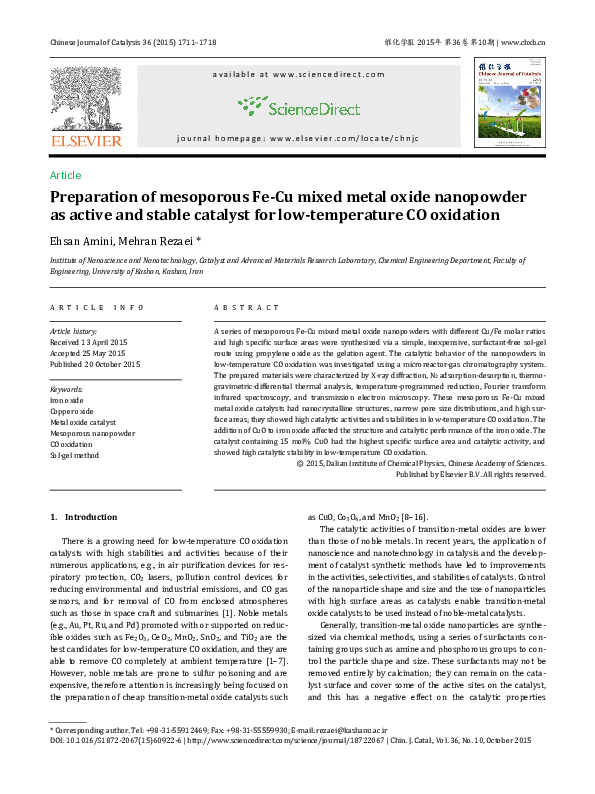 (PDF) Preparation of mesoporous Fe-Cu mixed metal oxide nanopowder as ...