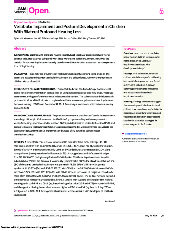 (PDF) Vestibular Impairment and Postural Development in Children With ...