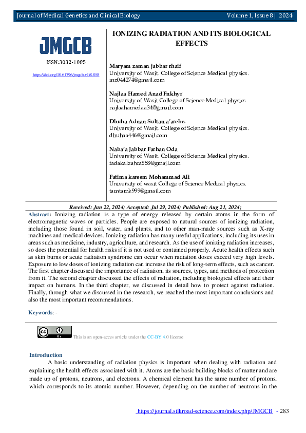 (PDF) IONIZING RADIATION AND ITS BIOLOGICAL EFFECTS