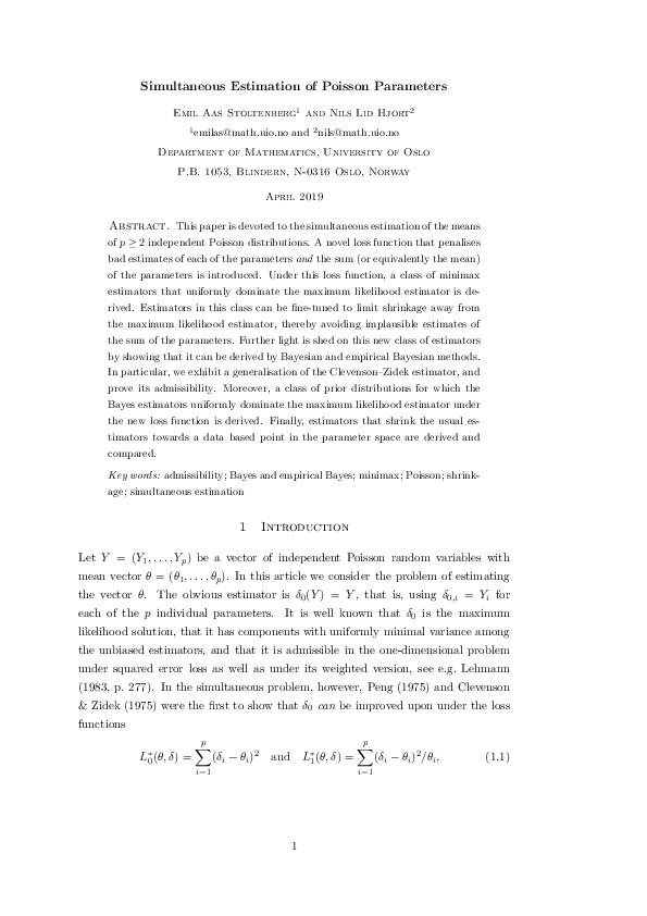 (PDF) Simultaneous Estimation of Poisson Parameters