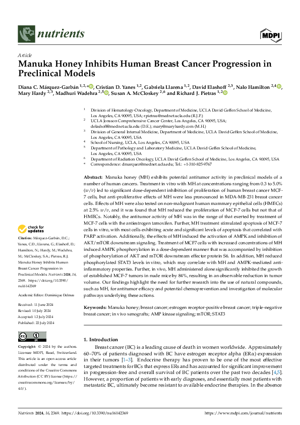 (PDF) Manuka Honey Inhibits Human Breast Cancer Progression in ...