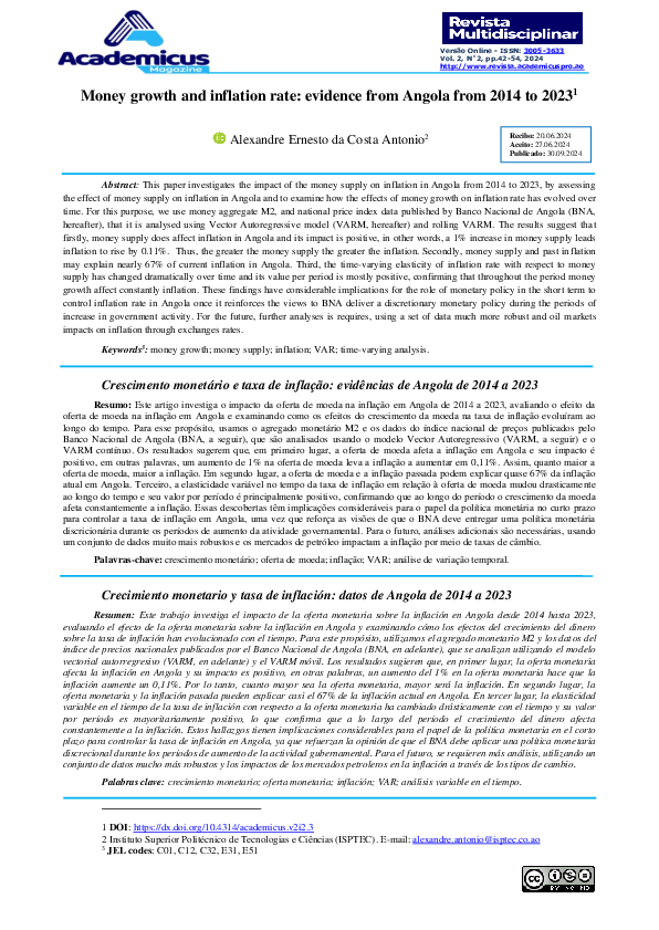 (PDF) Money growth and inflation rate: evidence from Angola from 2014 ...