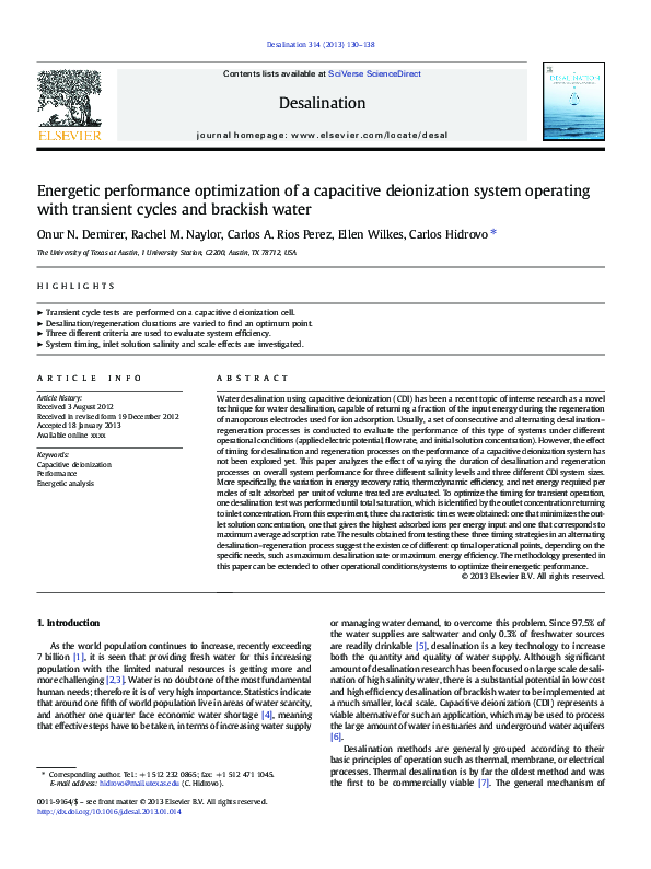 (PDF) Energetic performance optimization of a capacitive deionization ...