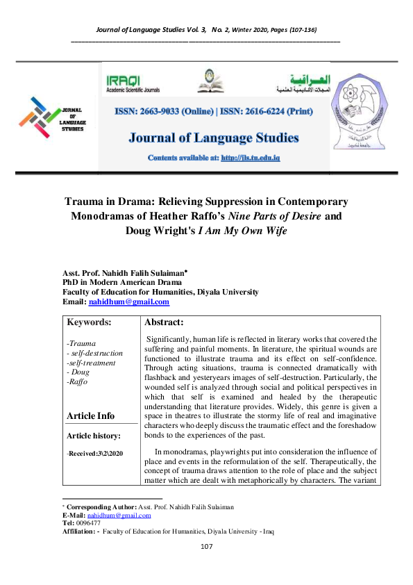 (PDF) Trauma in Drama: Relieving Suppression in Contemporary Monodramas ...