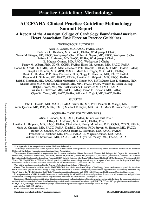 (PDF) ACCF/AHA Clinical Practice Guideline Methodology Summit Report