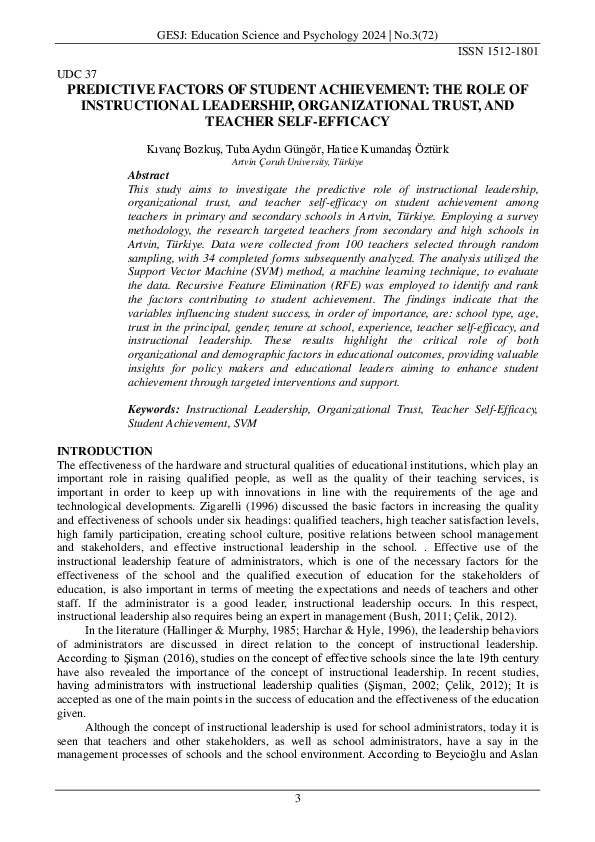 (PDF) PREDICTIVE FACTORS OF STUDENT ACHIEVEMENT: THE ROLE OF ...