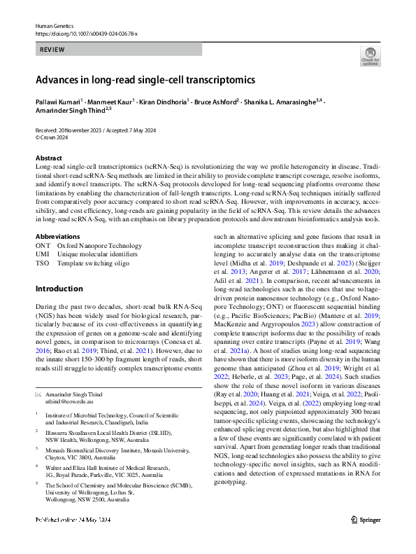 (PDF) Advances in long-read single-cell transcriptomics