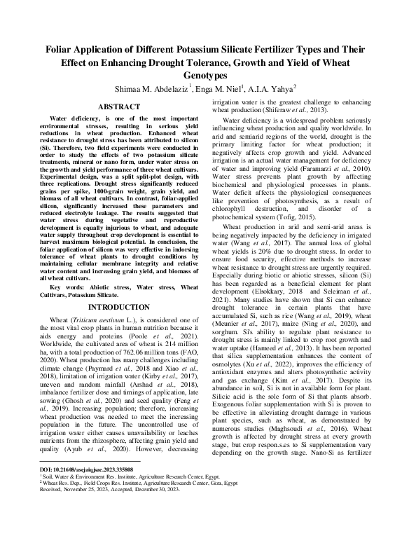 (PDF) Foliar Application of Different Potassium Silicate Fertilizer ...
