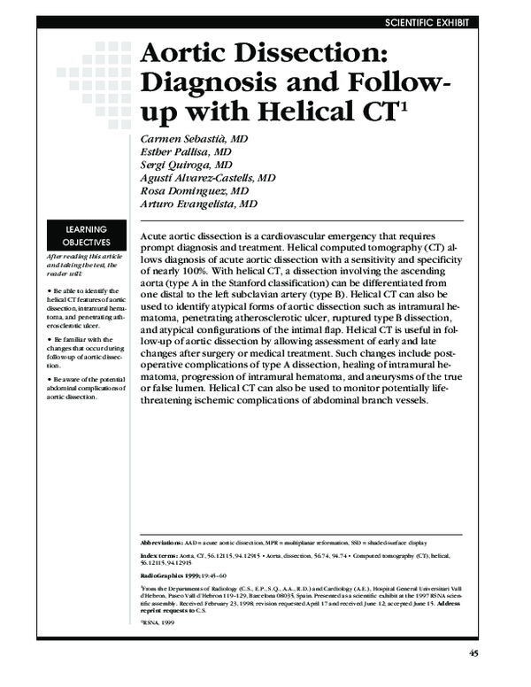 (PDF) Aortic Dissection: Diagnosis and Follow-up with Helical CT