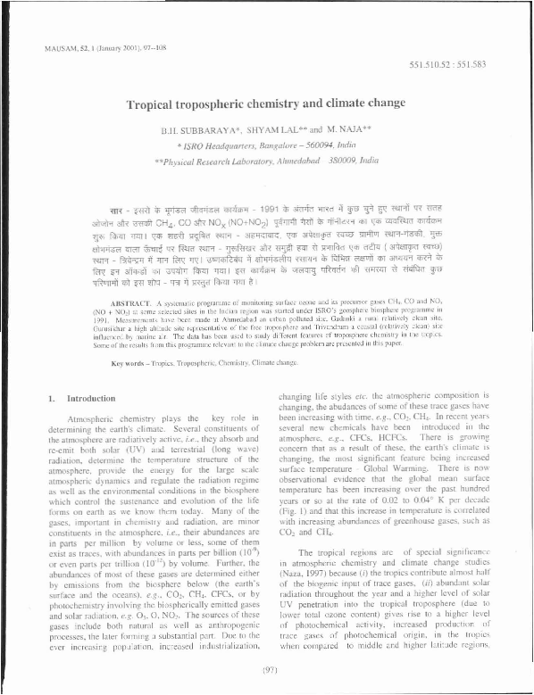 (PDF) Tropical tropospheric chemistry and climate change