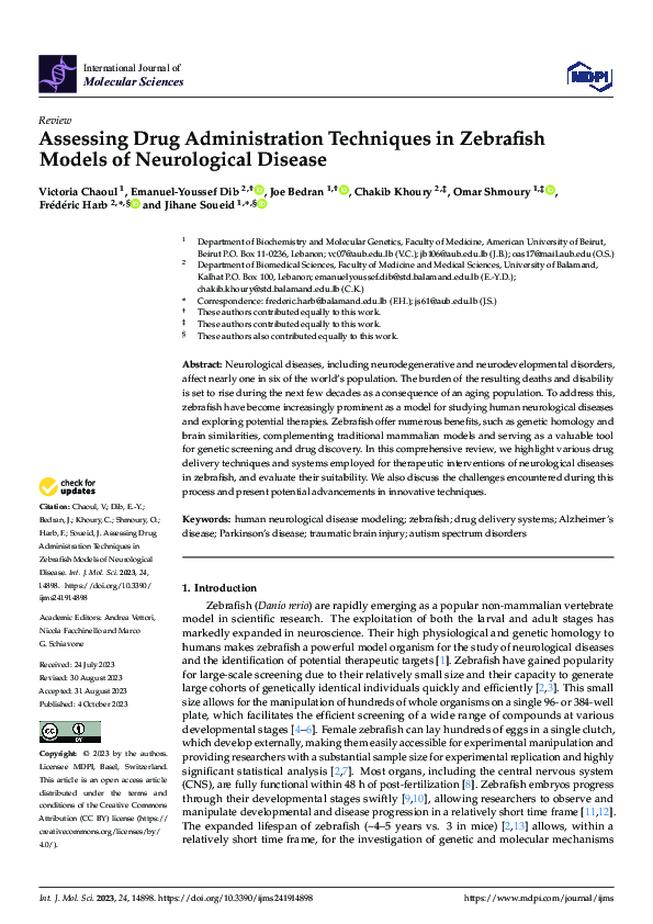 (PDF) Assessing Drug Administration Techniques in Zebrafish Models of ...