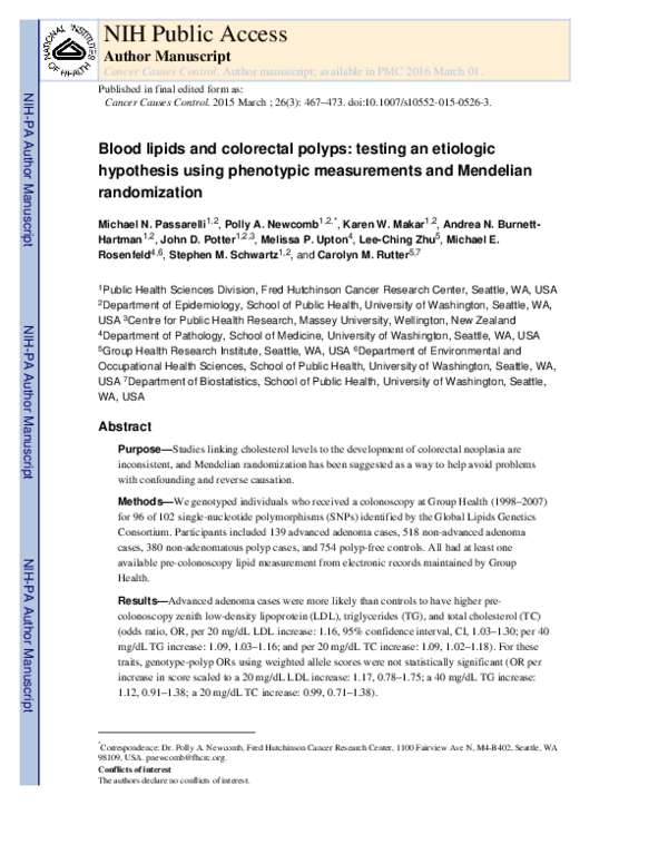 (PDF) Blood lipids and colorectal polyps: testing an etiologic ...