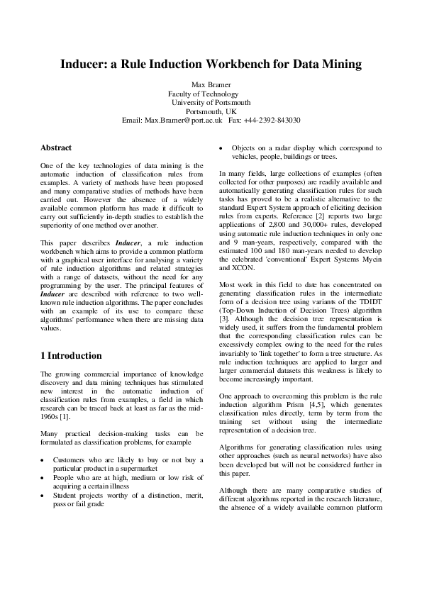 (PDF) Inducer: a Rule Induction Workbench for Data Mining