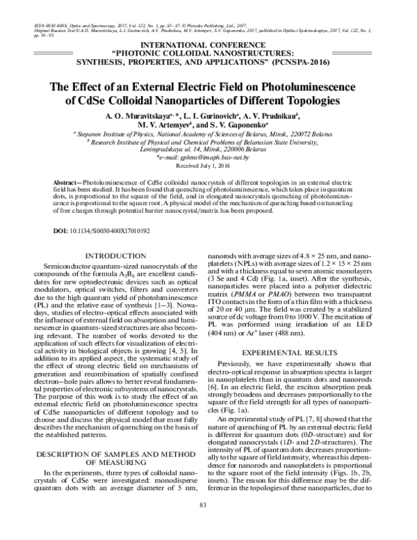 (PDF) The effect of an external electric field on photoluminescence of ...