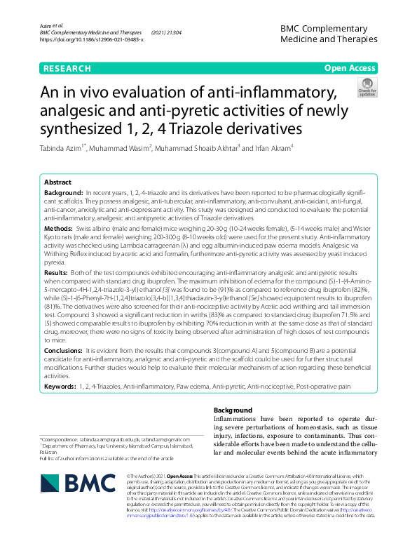 (PDF) An in vivo evaluation of anti-inflammatory, analgesic and anti ...