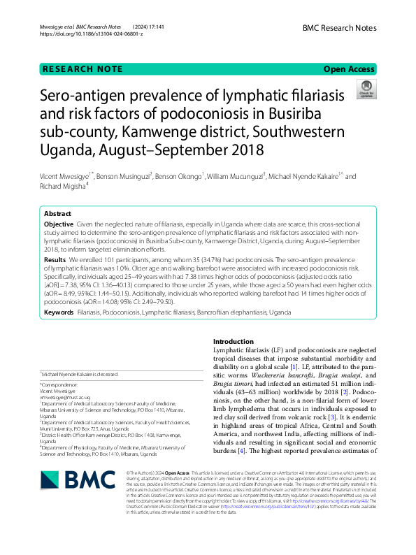 (PDF) Sero-antigen prevalence of lymphatic filariasis and risk factors ...