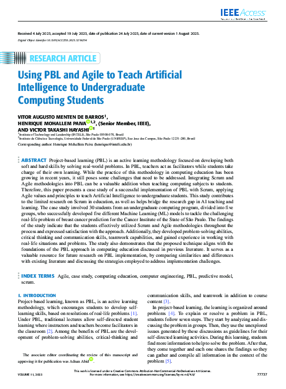 (PDF) Using PBL and Agile to Teach Artificial Intelligence to ...