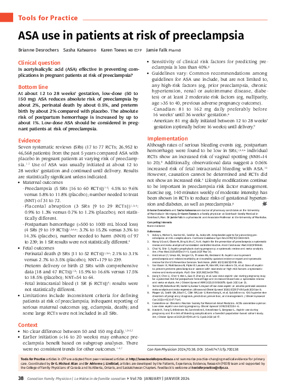 (PDF) ASA use in patients at risk of preeclampsia