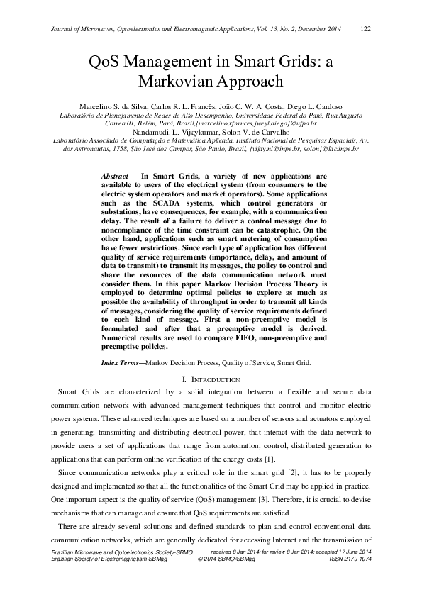 (PDF) QoS management in smart grids: a Markovian approach