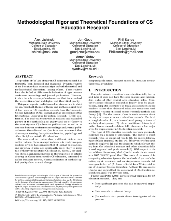 (PDF) Methodological Rigor and Theoretical Foundations of CS Education ...