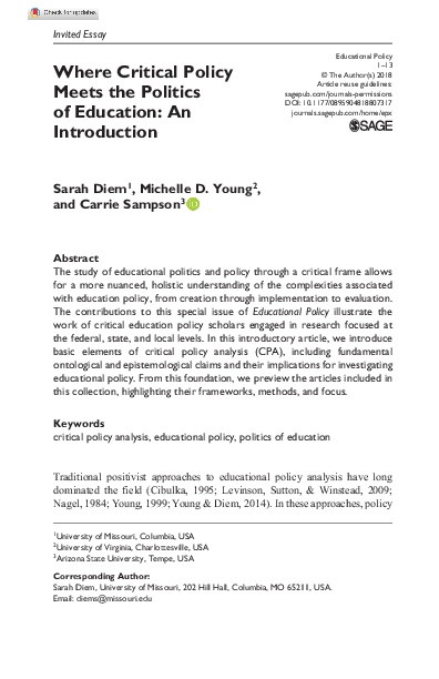 (PDF) Where Critical Policy Meets the Politics of Education: An ...