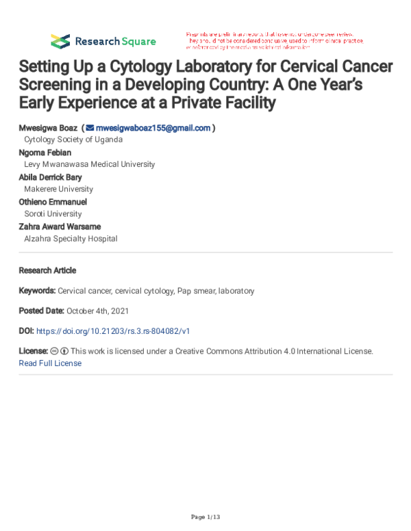 (PDF) Setting Up a Cytology Laboratory for Cervical Cancer Screening in ...