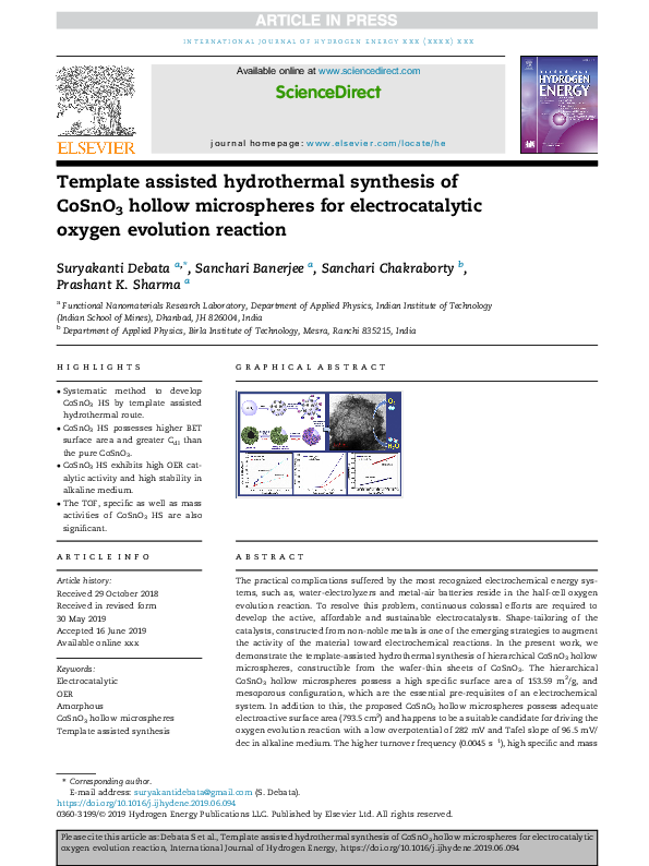 (PDF) Template assisted hydrothermal synthesis of CoSnO3 hollow ...