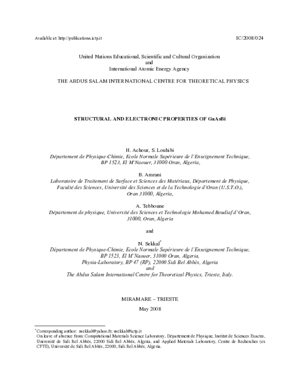 (PDF) Structural and electronic properties of GaAsBi