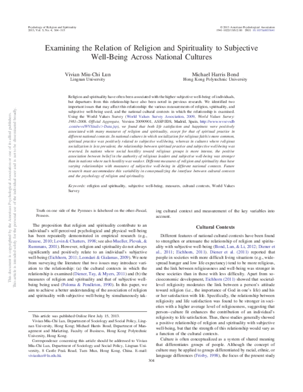 (PDF) Examining the relation of religion and spirituality to subjective ...