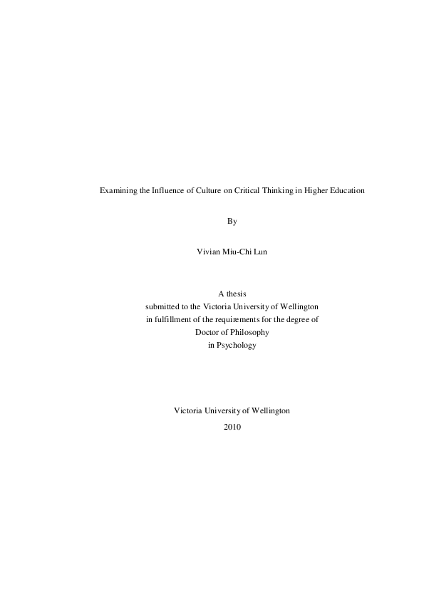 (PDF) Examining the Influence of Culture on Critical Thinking in Higher ...