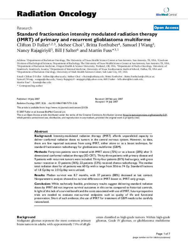 (PDF) Standard fractionation intensity modulated radiation therapy ...